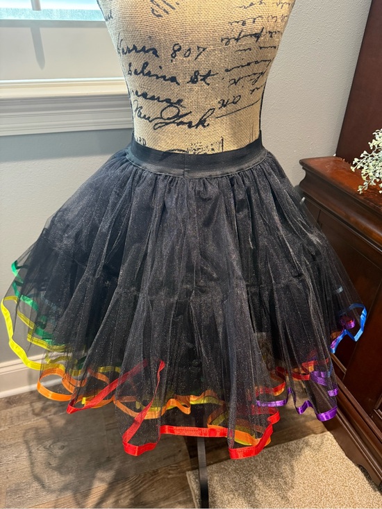 Other - Black Tulle 4-Layer Crinoline Skirt Hemmed w/Rainbow Satin Ribbon/NEVER WORN